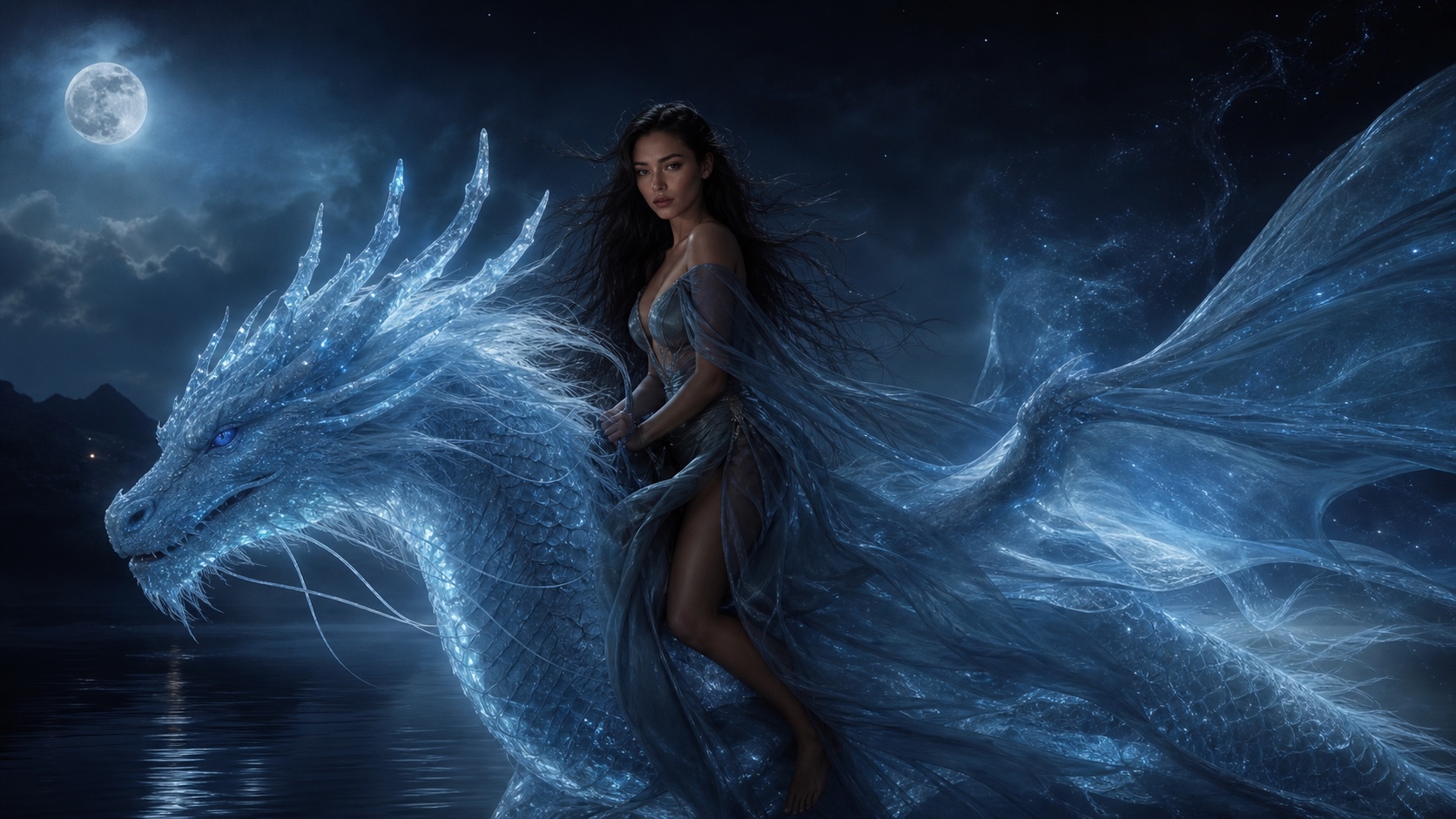Valentina riding the Azure-Ghost Dragon