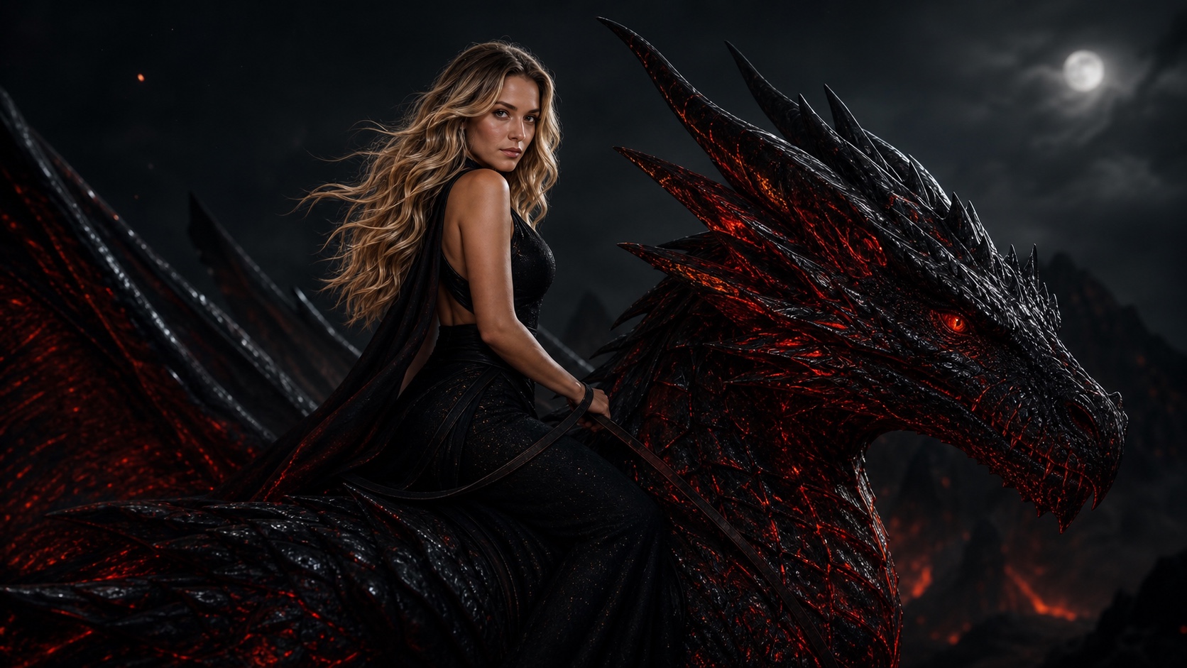 Lea riding the Red-Obsidian Dragon